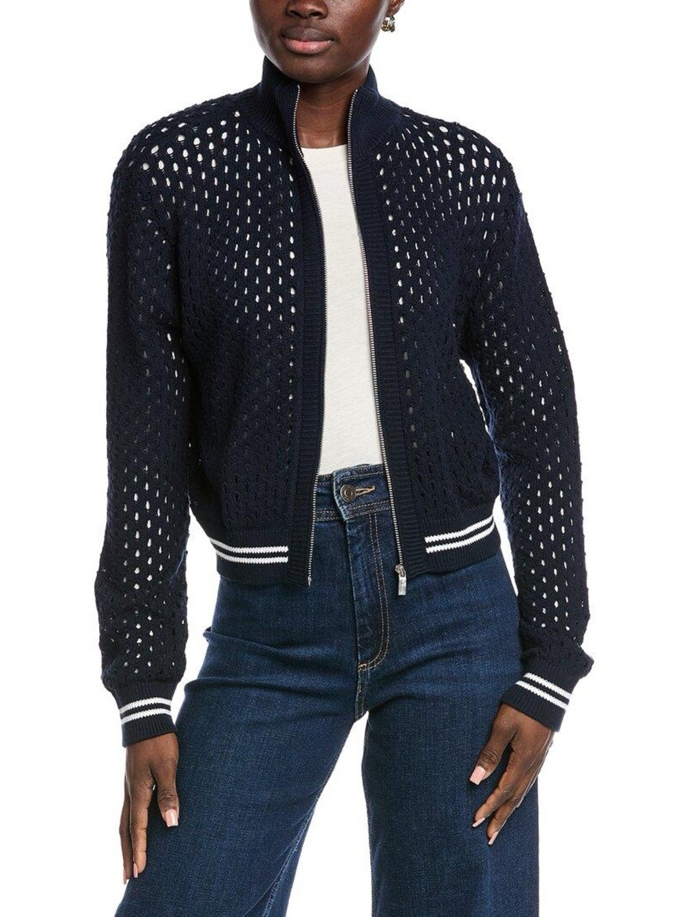 Hunter Cropped Openwork Bomber Jacket Navy Small